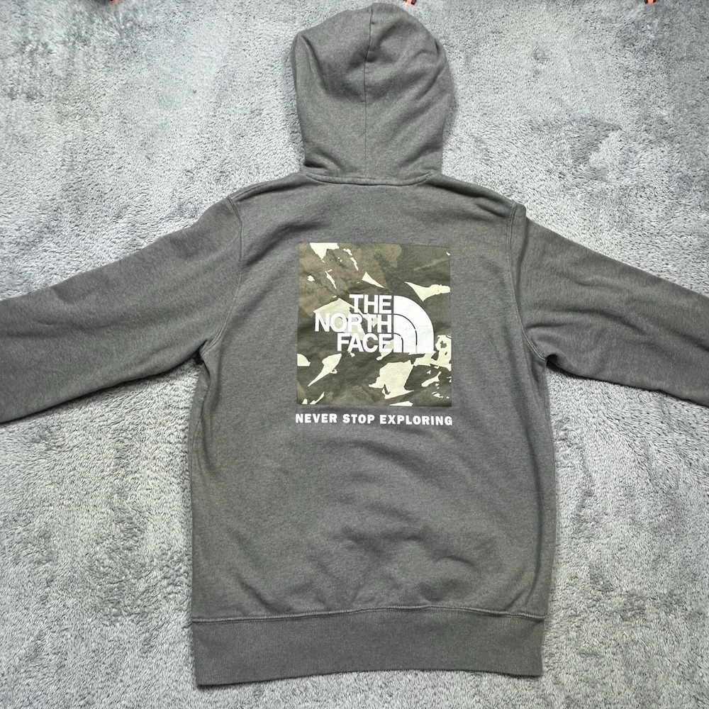 The North Face Hoodie Men's M Gray Camo Back Logo Pullover Outdoor Half Dome EUC